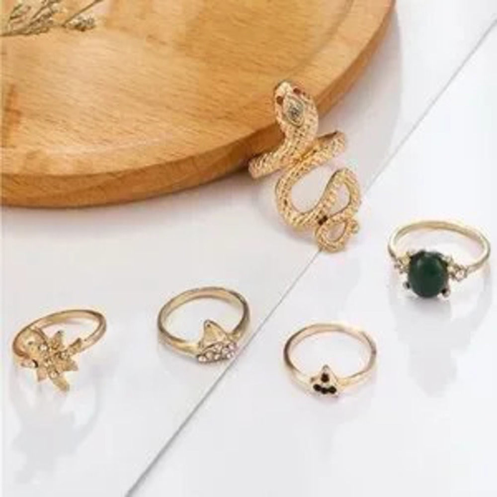 Gold 5pc snake ring set